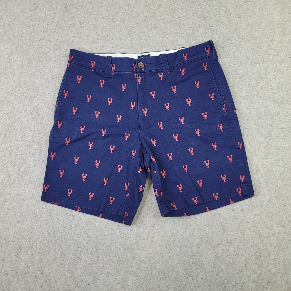 Vintage J Crew Mens Shorts 29 Blue Embroidered‎ Lobster Stretch Preppy Beach 7"